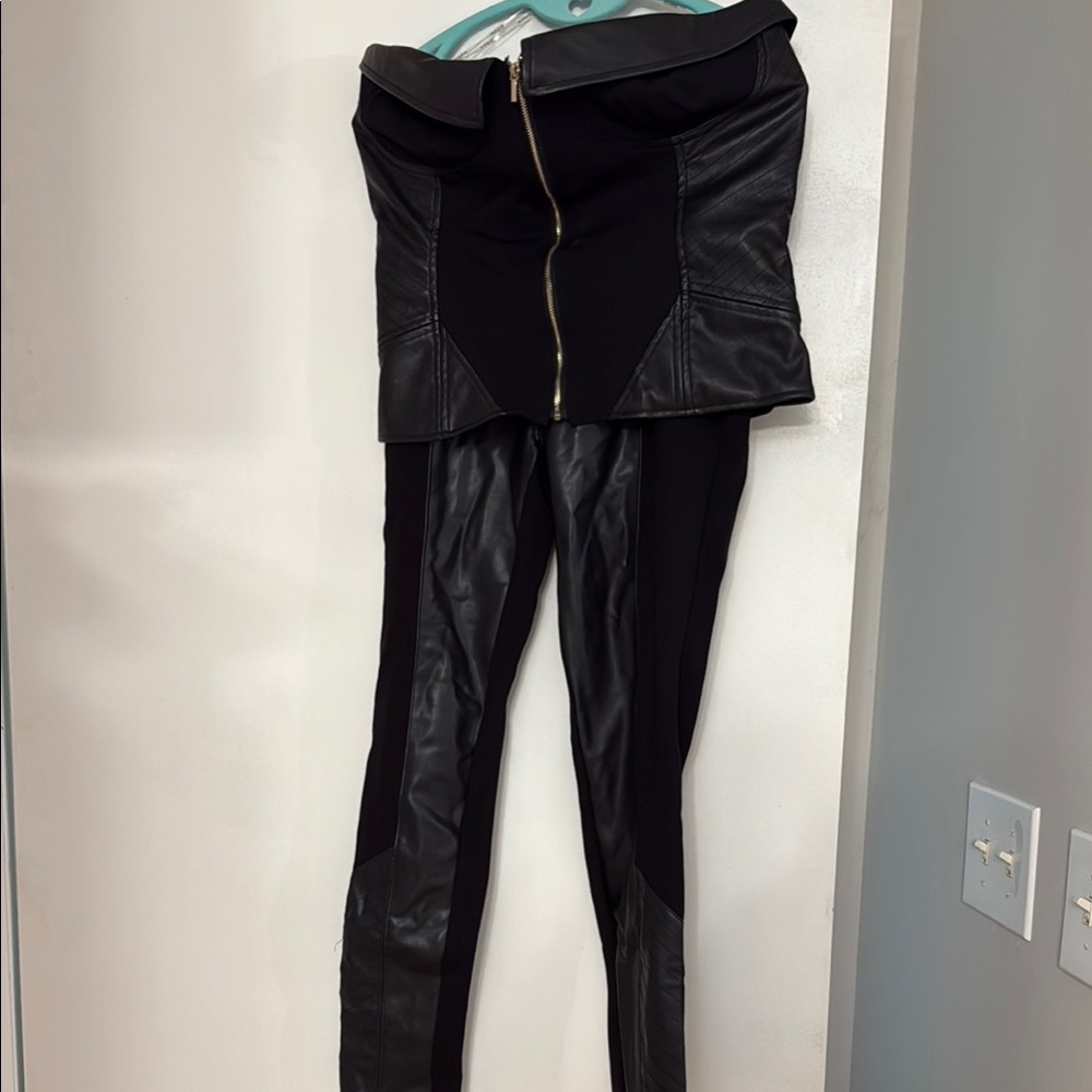 Black Leather Women's Top and Matching Leggings